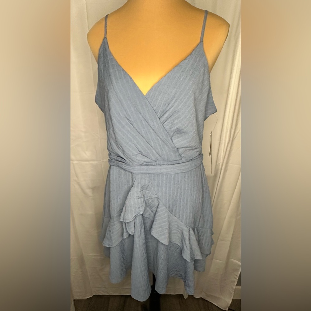 Trixxi Light Blue Ruffled Faux Wrap Mini Dress